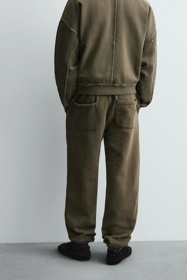 RELAXED FIT FADED EFFECT TROUSERS - Khaki by Zara - Image 2