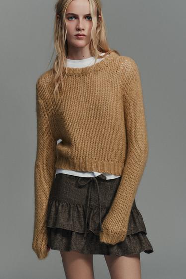PULL EN MAILLE EFFET BROSSÉ - Marron clair de Zara