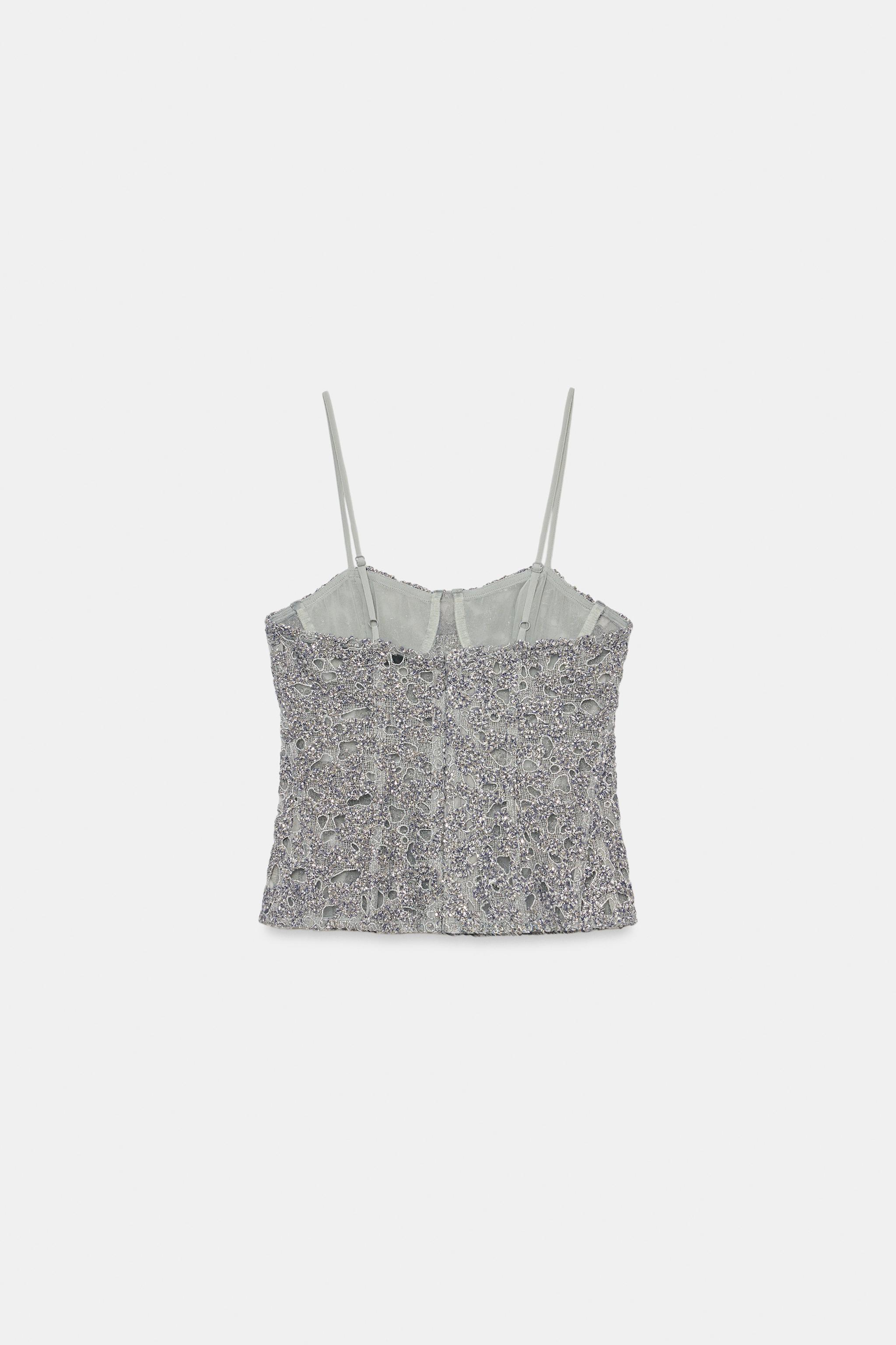ZW COLLECTION SHIMMER TOP - Blue / Gray | ZARA United States