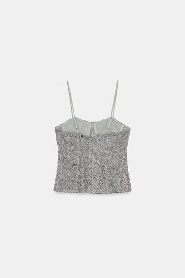 ZW COLLECTION SHIMMER TOP - Blue / Grey by Zara - Image 6
