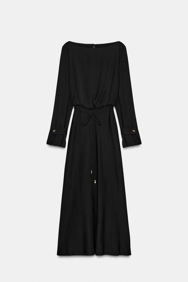 VESTIDO MIDI CREPE CINTURÓN - Negro de Zara - Imagen 0