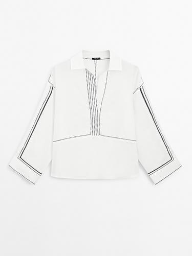 Zara Loose-fitting blouse with contrast details - White - Image 0
