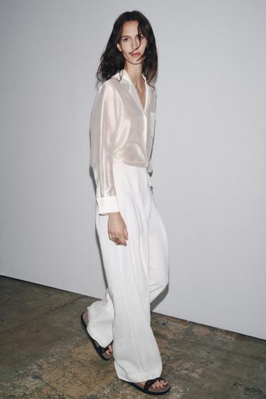 ZW COLLECTION EMBROIDERED POCKET SHIRT - Oyster-white by Zara - Image 4