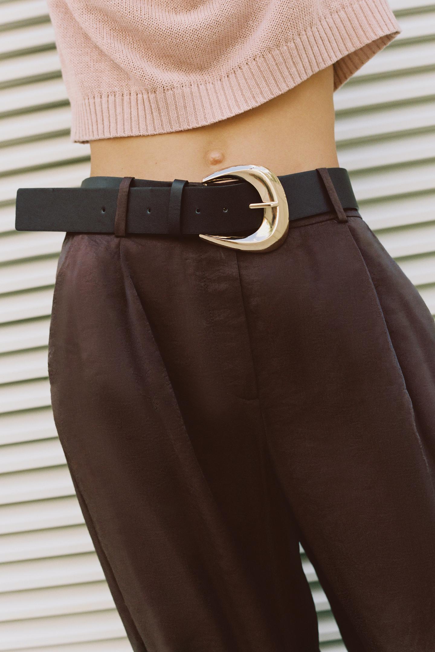 Женские брюки Zara Belted Satin Wide-Leg, цвет: Коричневый — фото 5