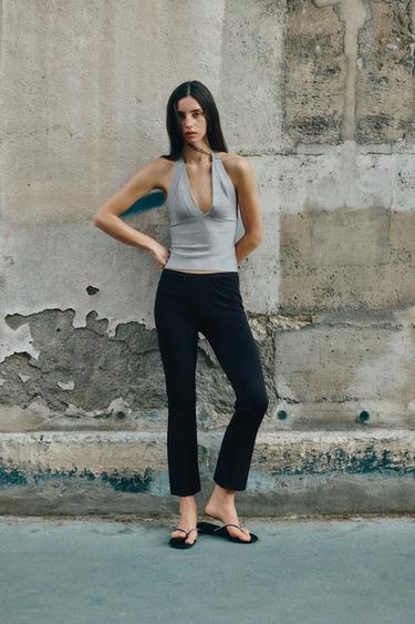 TOP HALTER STRETCH À BANDES - Gris clair de Zara