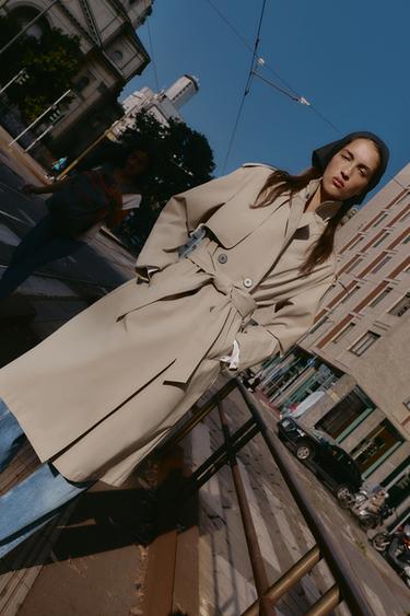 WINDPROOF WATER REPELLENT LONG TRENCH COAT WITH BELT - camel by Zara - Image 6