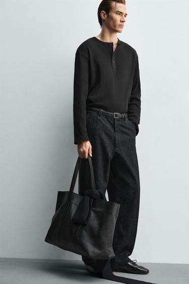 HAUT CÔTELÉ À COL TUNISIEN - Noir de Zara - Image 4