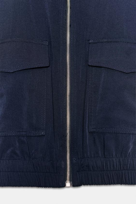 ハイネックフラップポケットジャケット - ネイビーブルー | ZARA Japan 