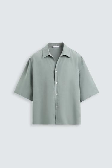Zara RELAXED FIT FLUID SHIRT - Green / Blue
