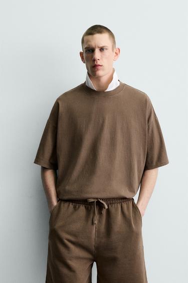 BASIC WASHED T-SHIRT - Brown by Zara