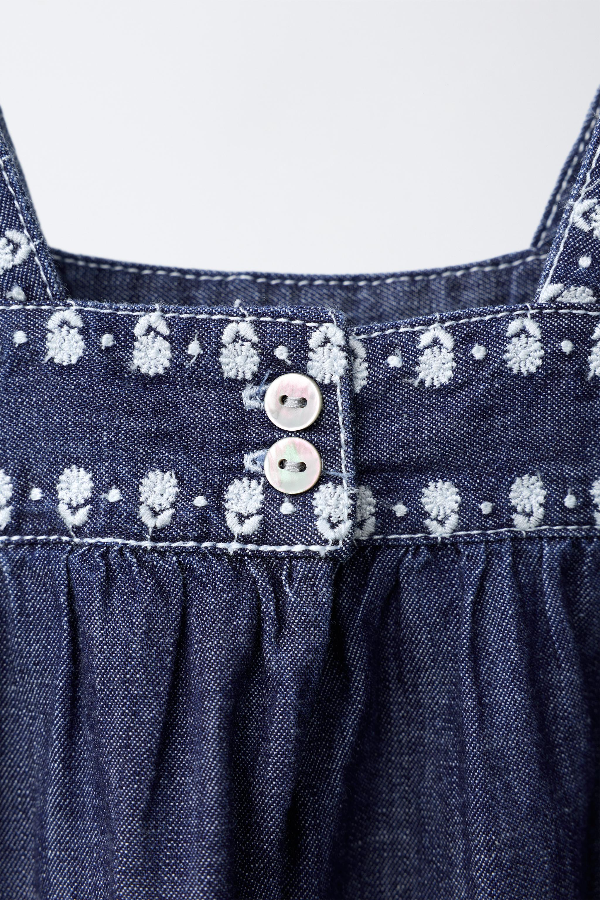 Детские платья Zara FLUID EMBROIDERED FLORAL DENIM DRESS — фото 5