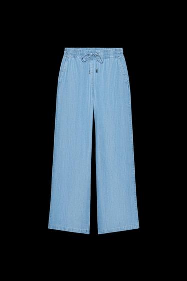 Zara WIDE LEG ELASTIC WAIST PANTS - Light blue - Image 0