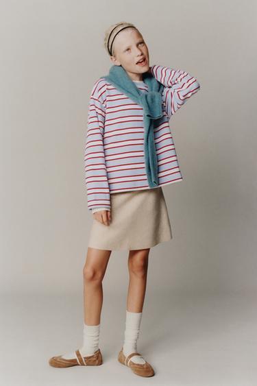 STRIPED T-SHIRT WITH HEART PATCH - Light blue by Zara
