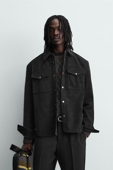 RELAXED FIT FAUX LEATHER OVERSHIRT - Black by Zara