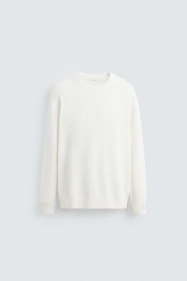 PULL EN COTON ET CHANVRE - Blanc cassé de Zara