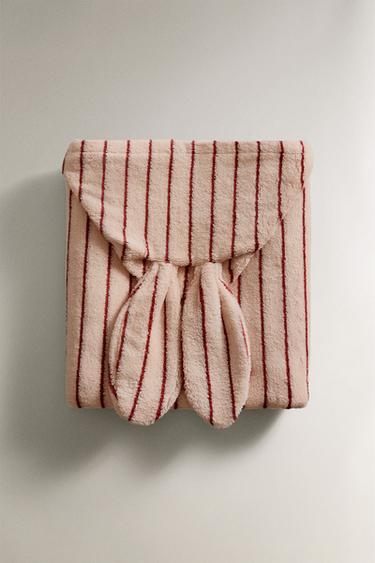 STRIPED VELOUR HOODED BATH TOWEL - Pink by Zara - Image 1