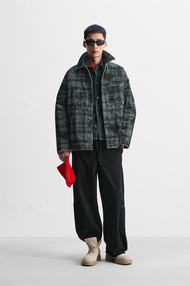 チェック柄コーデュロイシャツジャケット - ブラック/ホワイト | ZARA  