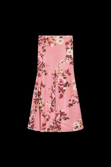 Zara PRINTED TULLE MAXI SKIRT - Pink