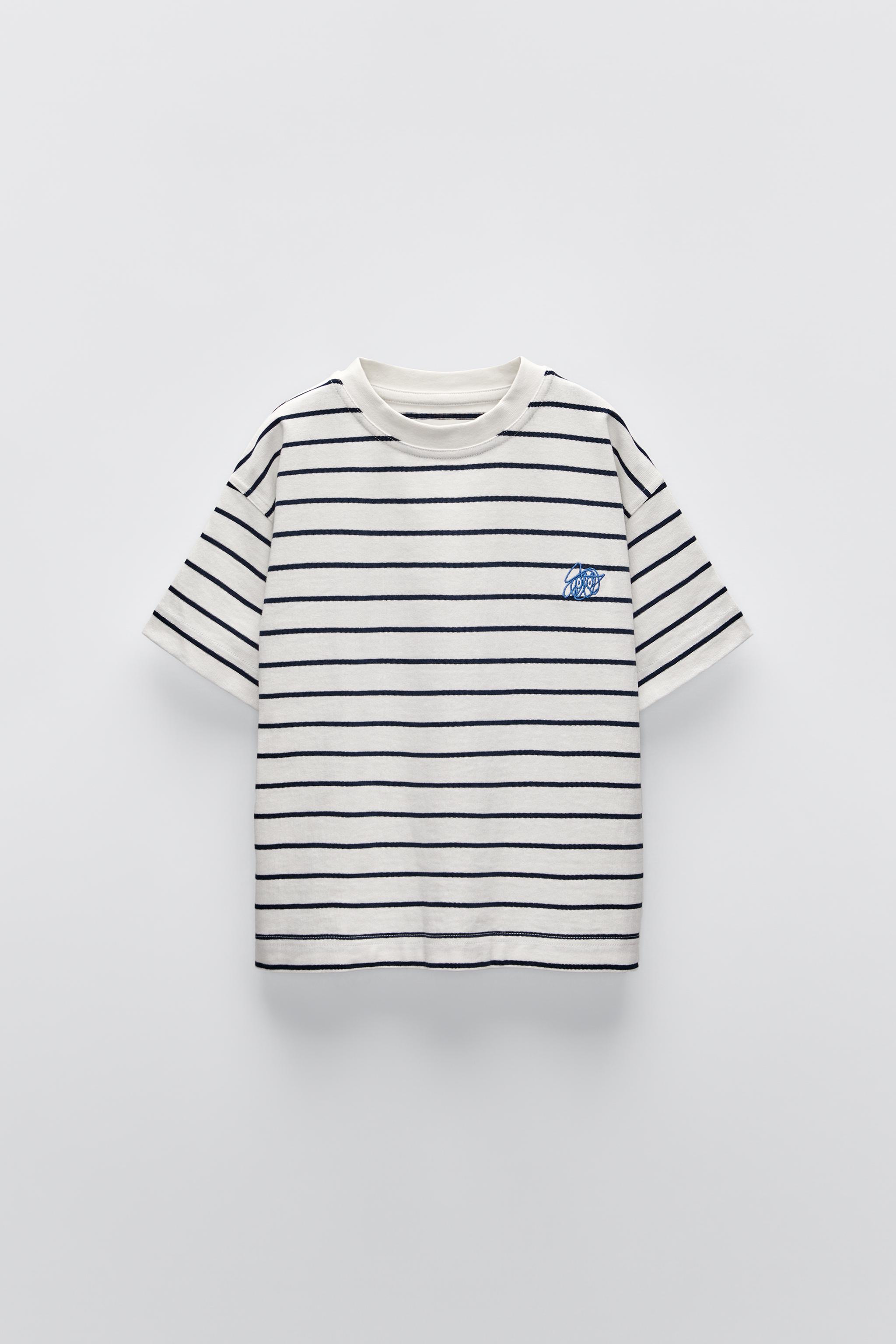 STRIPED EMBROIDERED T SHIRT