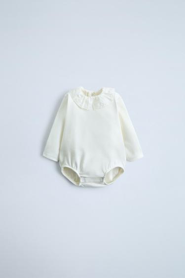 COMBINED FLEECE BODYSUIT WITH PETER PAN COLLAR - Oyster-white by Zara
