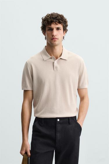 KNIT COTTON - SILK POLO SHIRT - camel by Zara