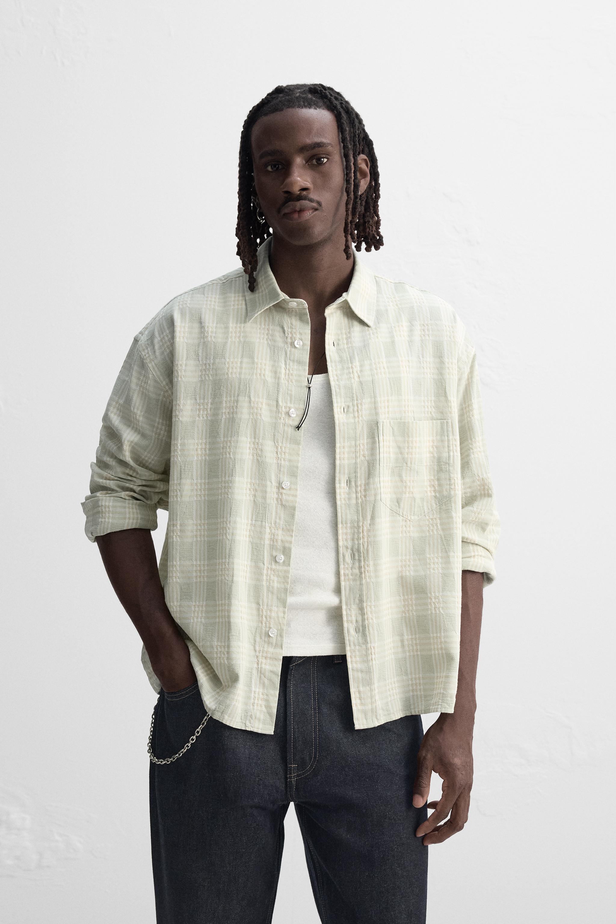 Camisa cuadros verde zara sale