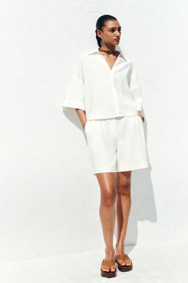 CAMISA MANGA CURTA LARGA - Branco-marfim da Zara