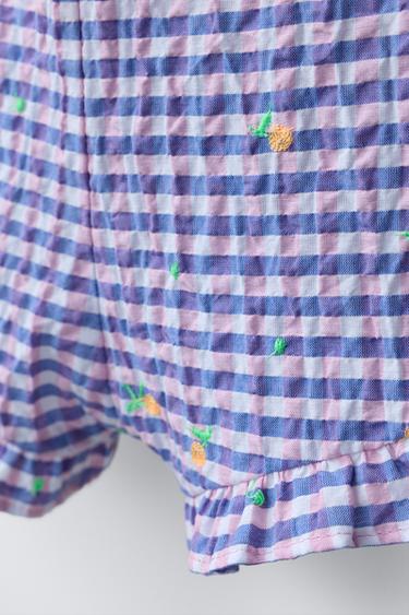 COMBISHORT À CARREAUX VICHY ET FRUITS BRODÉS - Bleuté de Zara - Image 6