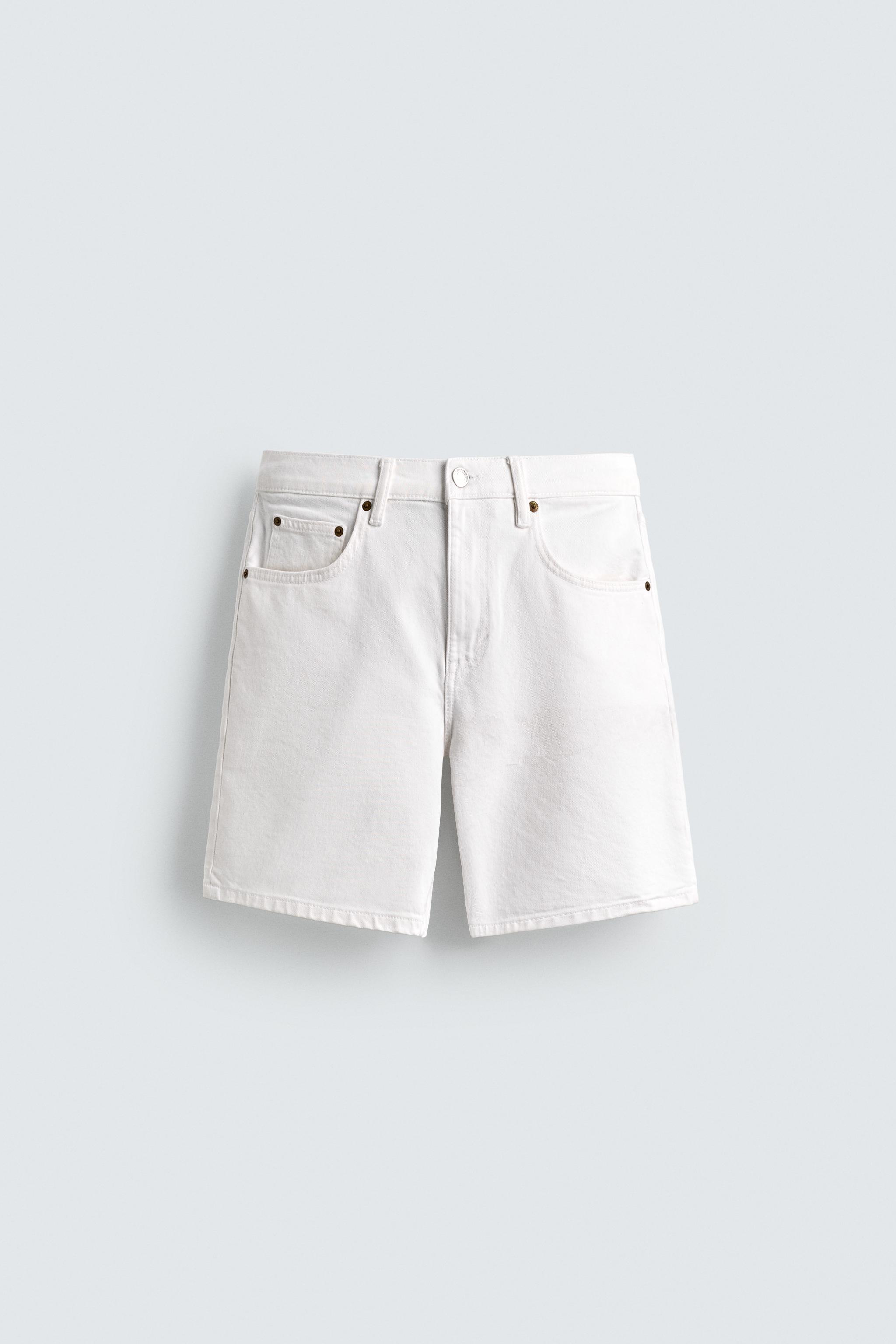 REGULAR FIT DENIM SHORTS — Oyster-white