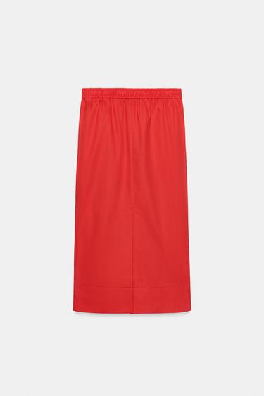 JUPE MIDI POPELINE ZW COLLECTION - Rouge de Zara - Image 4