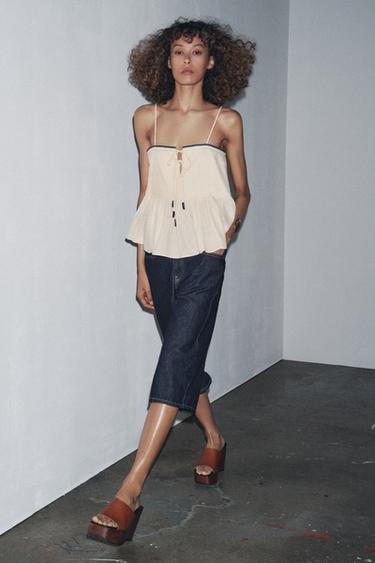 ZW COLLECTION TOP WITH CONTRAST TRIMS - Ecru by Zara - Image 3