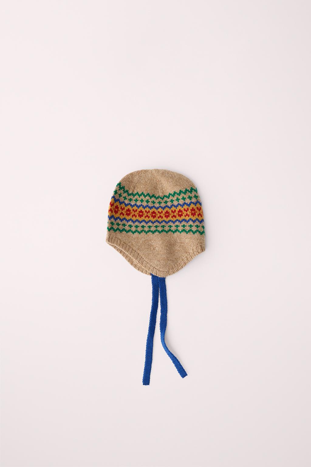 100% WOOL FAIR ISLE PRINT KNIT BEANIE CREATED BY CARAMEL LONDON X ZARA
