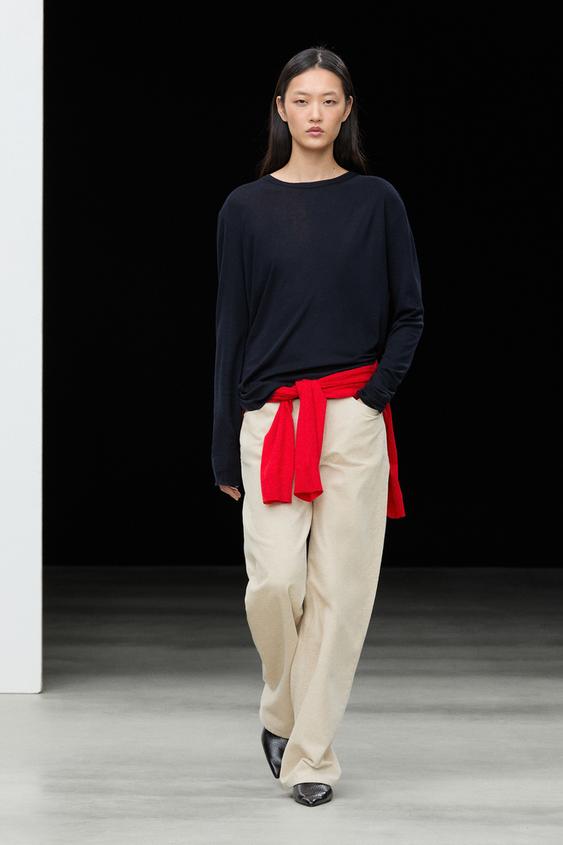 Zara Long sleeve wool-blend T-shirt - Navy blue - Image 0