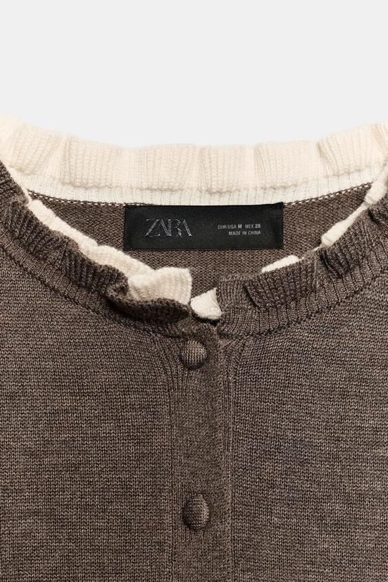 GILET EN MAILLE À VOLANTS - Marron / Taupe de Zara - Image 6