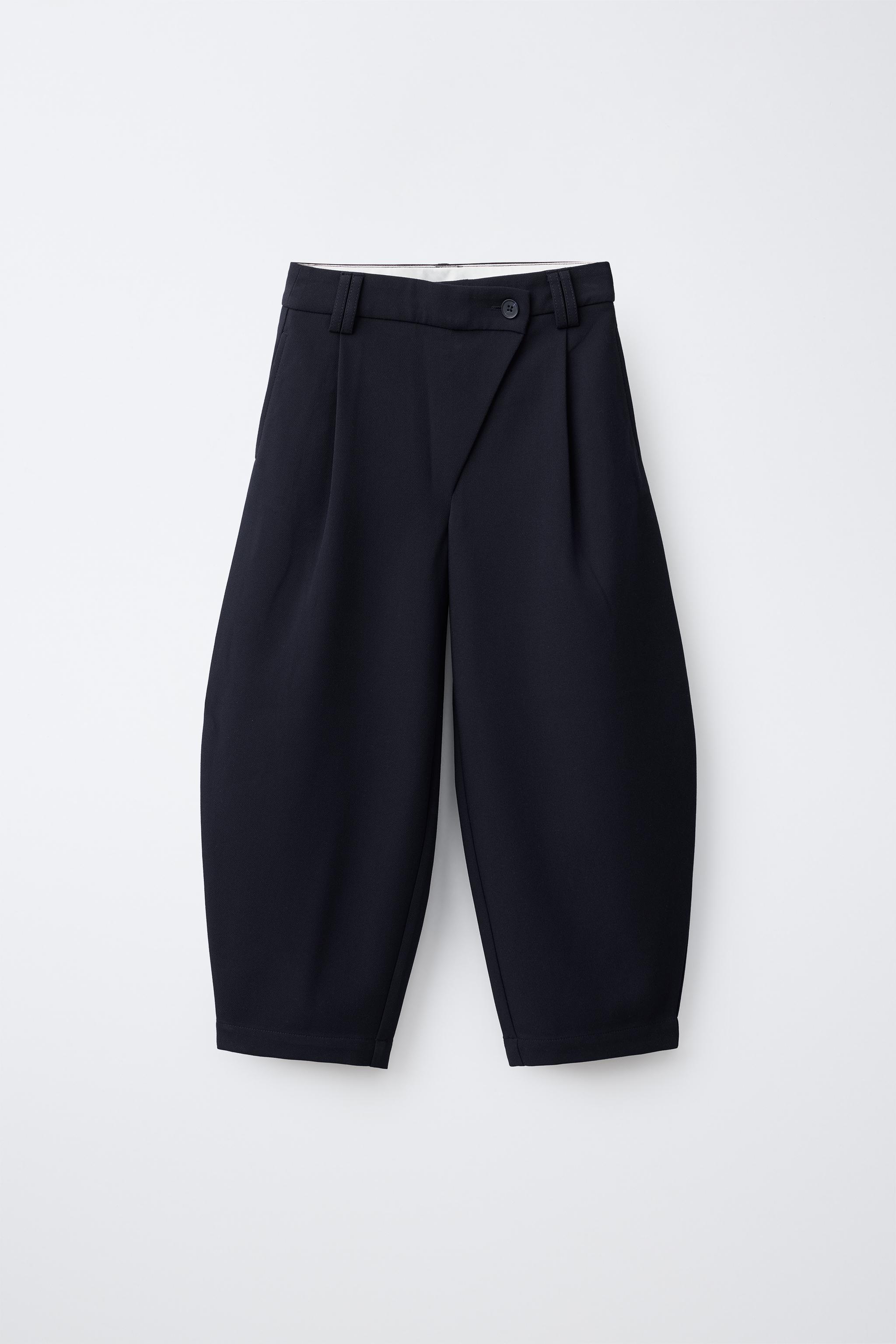 WRAP WAIST BARREL TAILORED PANTS — Navy blue