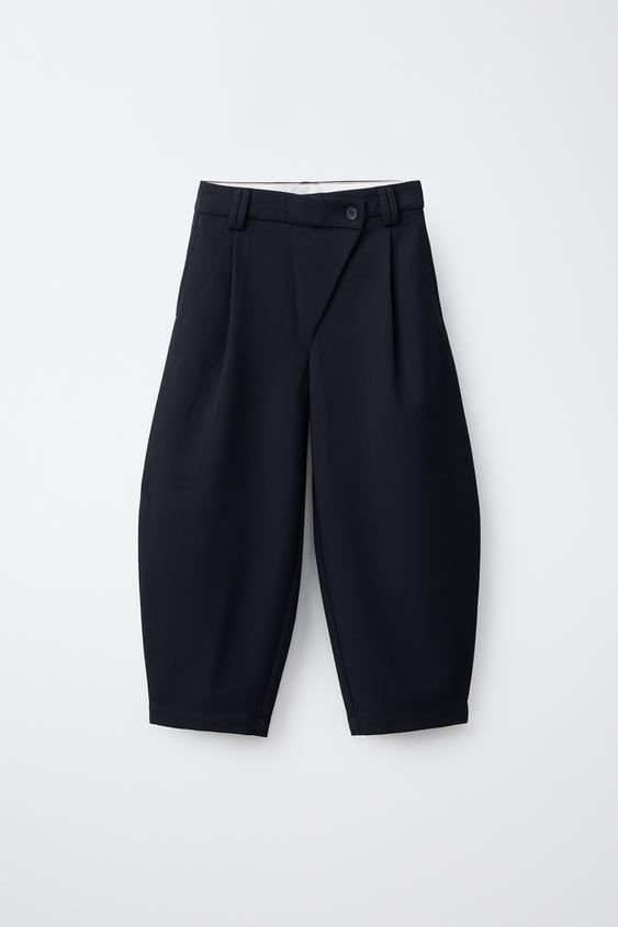 CROSSOVER WAIST TAILORED BARREL TROUSERS - Navy blue de Zara - Imagen 0