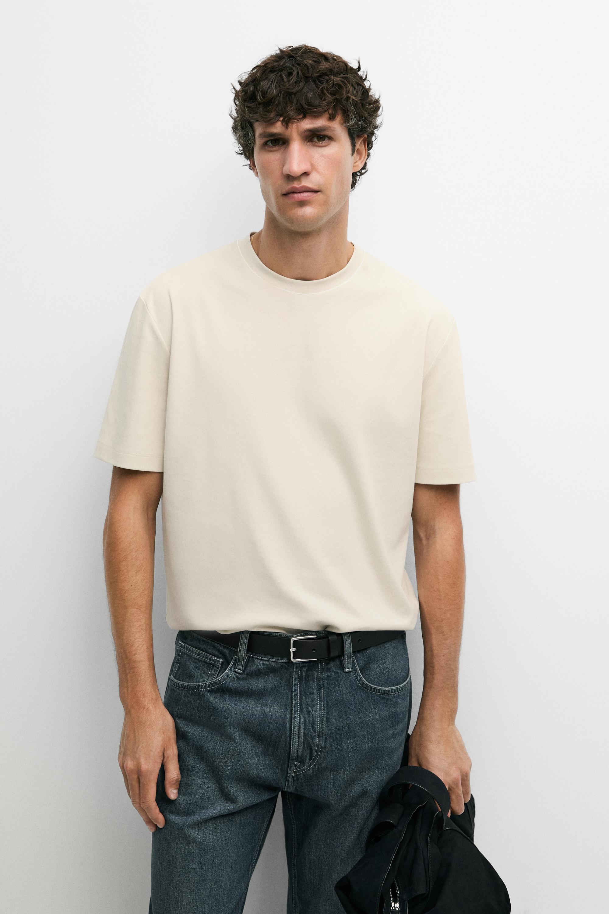 Contrast neck short sleeve T-shirt — Pearl gray