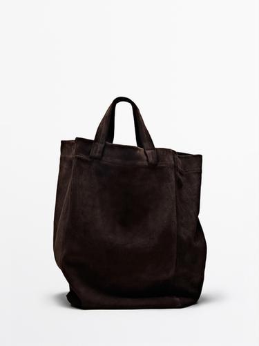 Bolso shoper piel serraje - Marrón de Zara