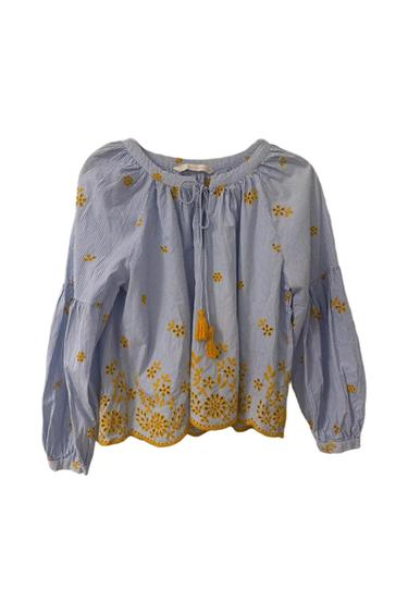 BLUE STRIPED SHIRT WITH EMBROIDERY