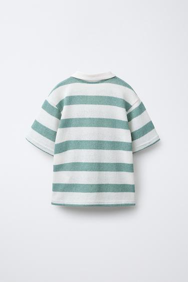 STRIPED KNITTED POLO SHIRT - Green / Ecru by Zara - Image 1