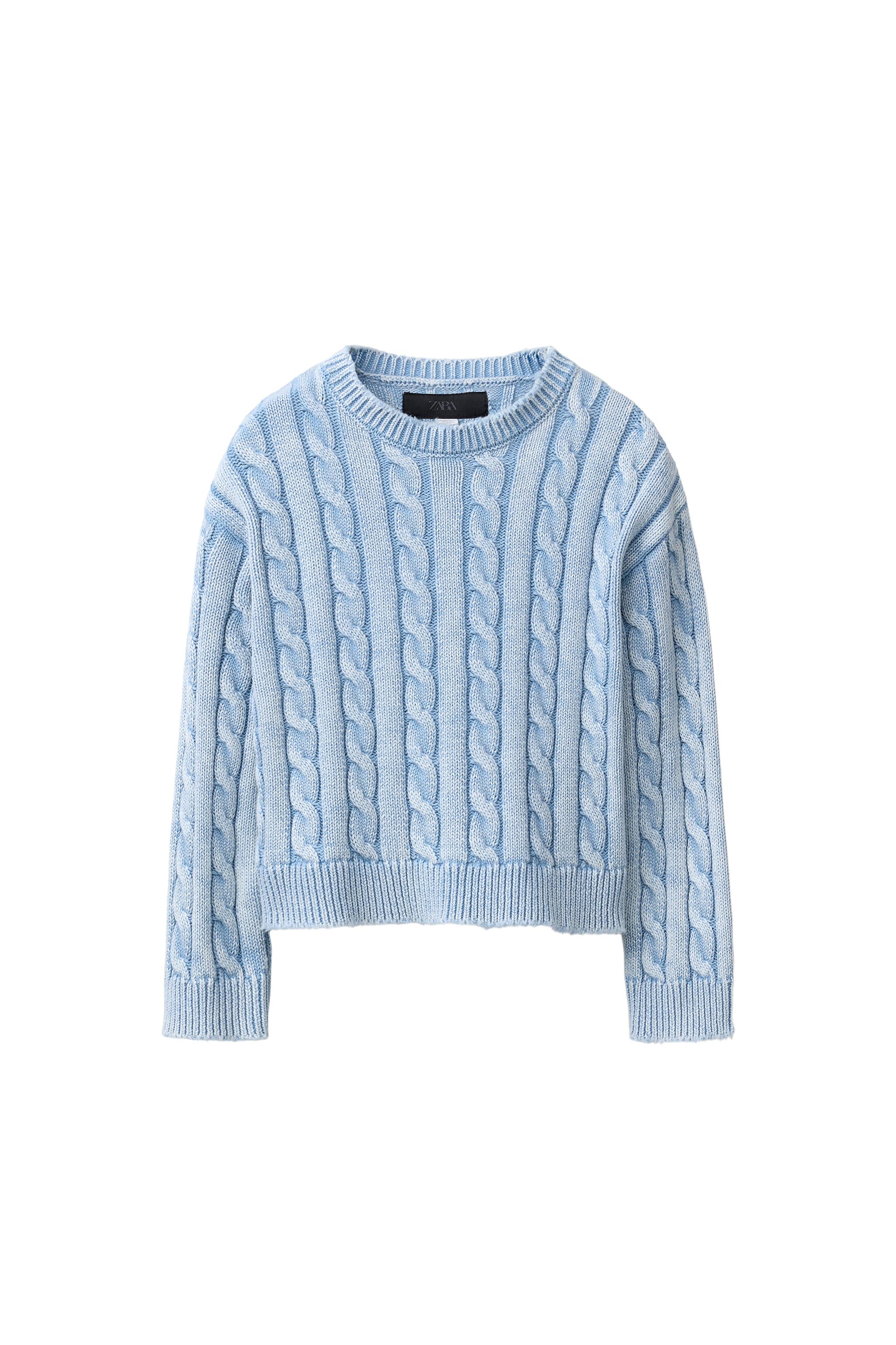 ACID WASH CABLE KNIT JUMPER - White / Sky blue | ZARA United States