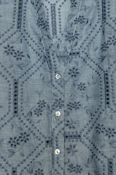 SHIRT WITH CUTWORK EMBROIDERY - Blue by Zara - Image 8