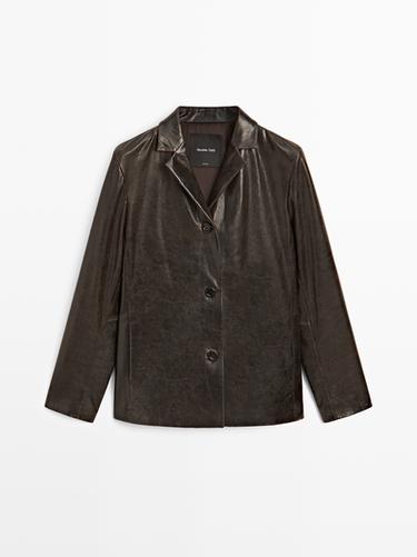 Americana piel napa acabado envejecido - Marrón de Zara