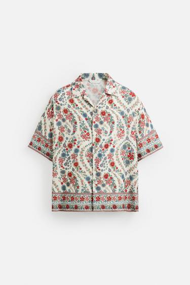 Zara FLORAL PRINT SHIRT - Red