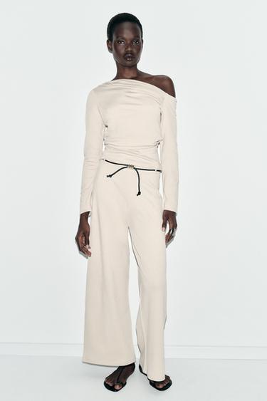 ASYMMETRIC PIQUÉ TOP - Ecru by Zara