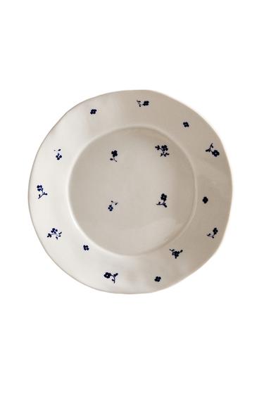 FLACHER TELLER AUS PORZELLAN MIT BLUMEN - Weiß / Marineblau von Zara