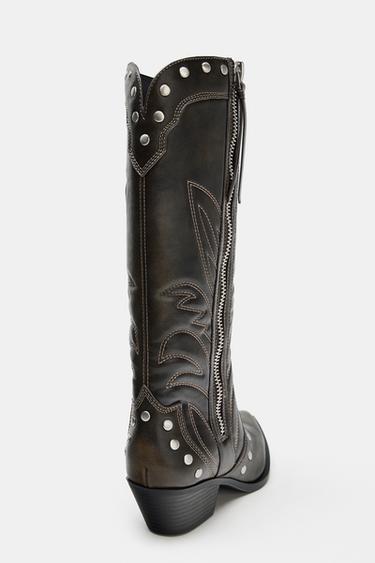 BOTTES COW-BOY À CLOUS - Marron de Zara - Image 4