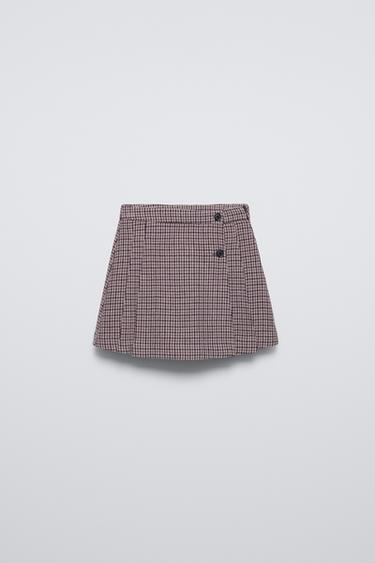 Zara PLAID SKIRT - Maroon - Image 0