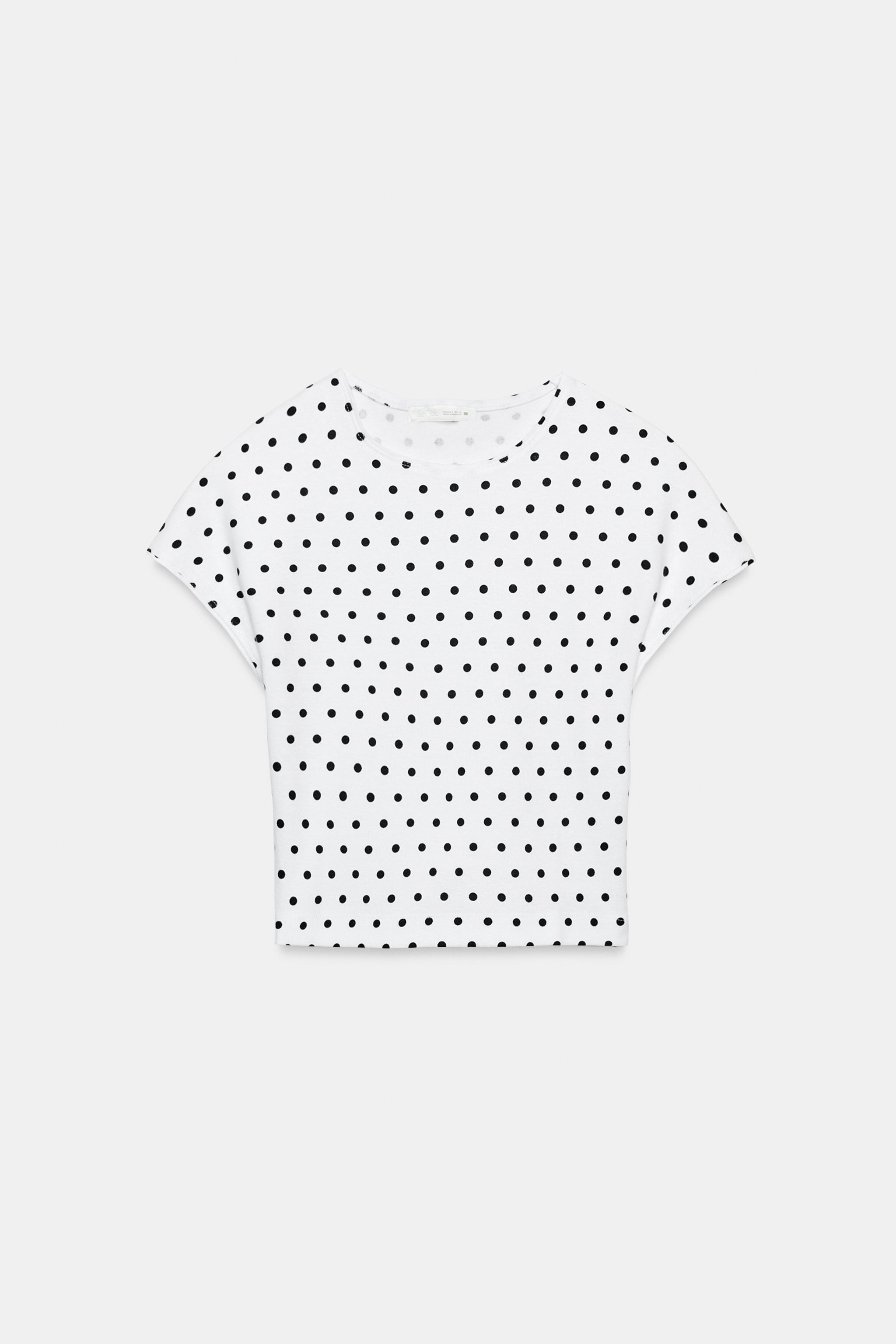 PUANTİYELİ KISA KOLLU CROP T-SHIRT - Görsel 3