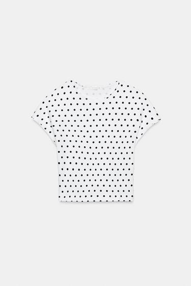 T-SHIRT COURT À MANCHES COURTES ET POIS - Blanc / Noir de Zara - Image 2